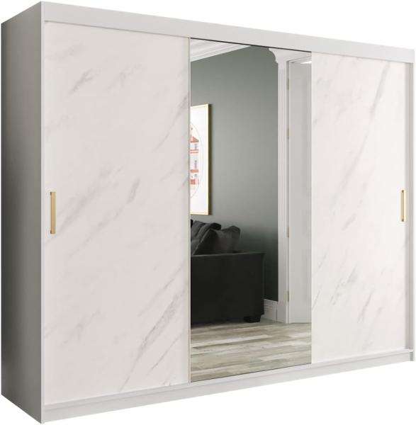 Kleiderschrank Kamoga T1 250 (Weiß / Marmor Weiß + Gold, mit Schubladen)