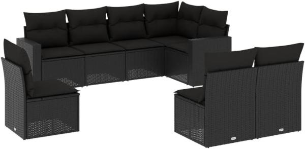 vidaXL 8-tlg. Garten-Sofagarnitur mit Kissen Schwarz Poly Rattan 3219055