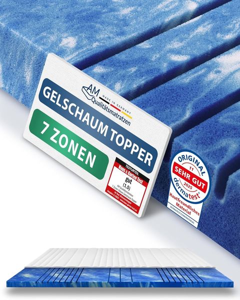 AM Qualitätsmatratzen | 7-Zonen Deluxe Gelschaum-Topper 100x200 cm - 8 cm Höhe