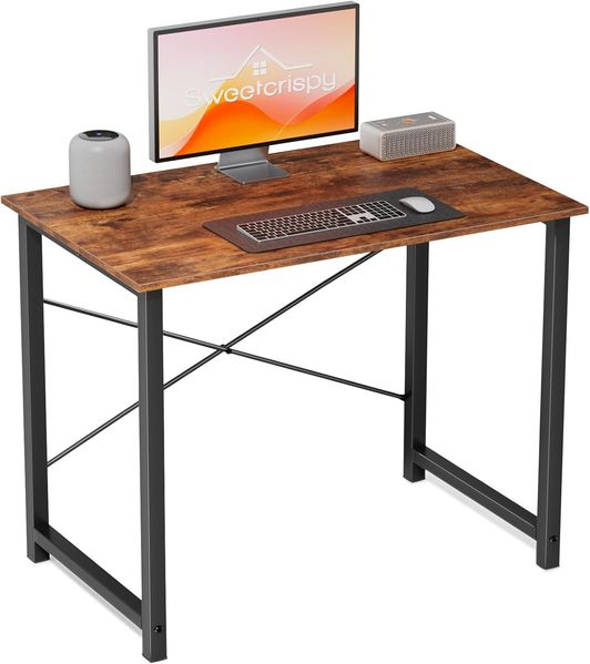 Sweetcrispy Schreibtisch, Kleiner Tisch 80 x 50 x 75.4 cm (31in), Computertisch Metallgestell, Bürotisch für Arbeitszimmer, Schlafzimmer, Wohnzimmer, Study Table Desk, Braun