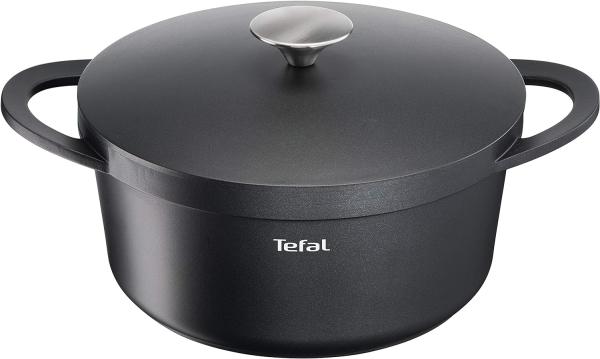 TEFAL TRATTORIA E21846 Schmortopf 24 cm | Aluguss | Gussdeckel | Antihaft-Beschichtung | gute Wärmespeicherung | Schmorgerichte | Silikon Griffschutz | Bratentopf | induktionsgeeignet, Schwarz