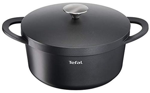 TEFAL TRATTORIA E21846 Schmortopf 24 cm | Aluguss | Gussdeckel | Antihaft-Beschichtung | gute Wärmespeicherung | Schmorgerichte | Silikon Griffschutz | Bratentopf | induktionsgeeignet, Schwarz