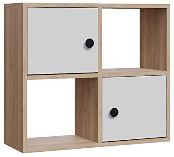 WELL HOME MOBILIARIO & DECORACIÓN Bücherregal, 100 % melaminbeschichtete Spanplatte, Eiche, Weiß, H. 62,6
