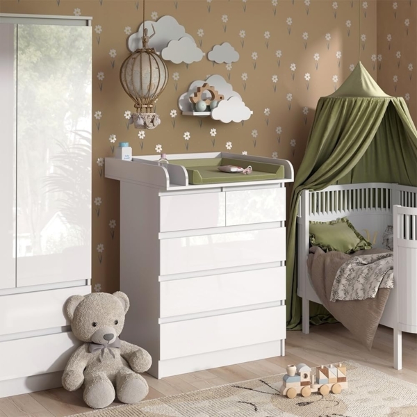 Wickelkommode Emma Weiß/Weiß Hochglanz 80 x 110.2 cm mit 5 Schubladen Vicco