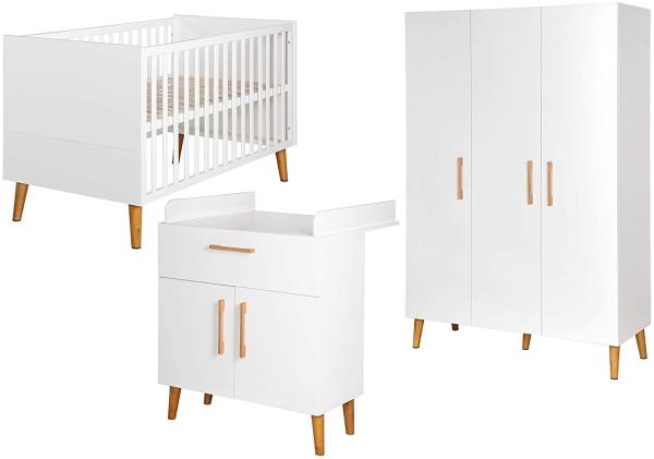 roba Kinderzimmerset 'Mick' 3-teilig - Bett 70 x 140 - Kleiderschrank 3-türig - Weiß / Goldeiche