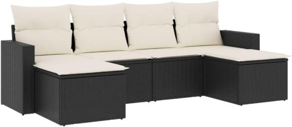 vidaXL 6-tlg. Garten-Sofagarnitur mit Kissen Schwarz Poly Rattan 3251653