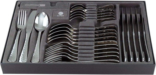 Solex Lena Besteckset 24 teilig für 6 Personen Hammerschlagoptik in Besteckbox