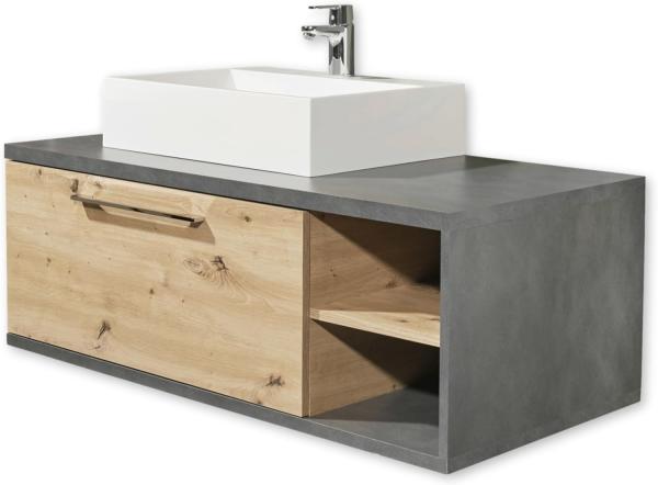 Waschbecken Unterschrank Badschrank Becken NATHAN Matera Beton Grau / Artisan Eiche WBU