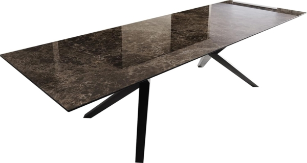 Esstisch Edge 300x100 Keramik Laminam® Emperador Extra Lucidato Dunkelbraun Zenthara kantig Metall Schwarz