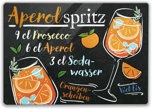 speecheese Schneidebrett Aperol Spritz Cocktail-Rezept Schneidebrett aus Glas Glas