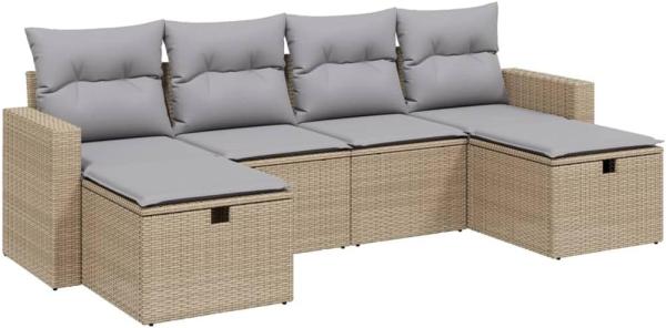 vidaXL 6-tlg. Garten-Sofagarnitur mit Kissen Beige Poly Rattan 3263545