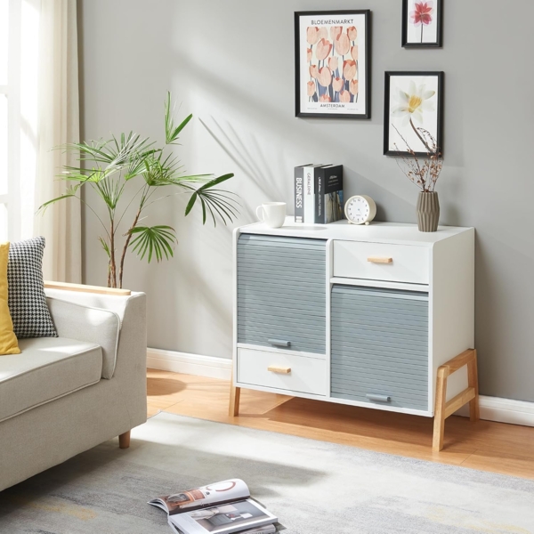 Sideboard Kvaefjord 72x80x40 cm mit zwei Jalousietüren Weiß/Grau [en. casa]