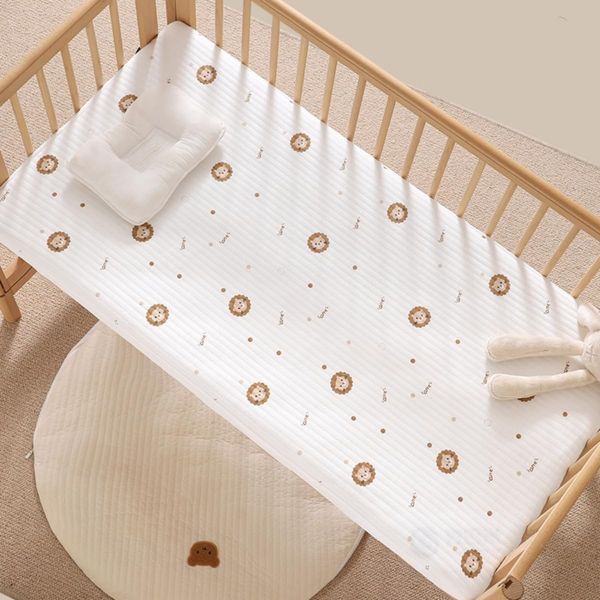 Spannbettlaken Für Kinderbett Blume Hase Löwe Bär Stern Mond Drucken Cot Matratzenbezug Babybett Spannbetttuch Stubenwagen Bezug Beistellbett Spannbettlaken Stubenwagen (Löwe,70x120 cm)