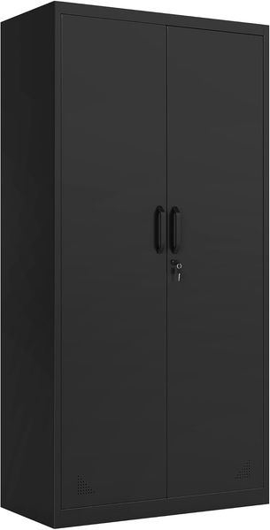DWVO Aktenschrank mit 4 Verstellbaren Regalen, Metallschrank Abschließbar, Büroschrank, Stahl-Aufbewahrungsschrank, Metallschrank, Garage, Büro, Abstellraum, Schwarz, 180 x 90 x 45 cm