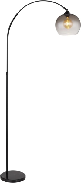 GLOBO LIGHTING Bogenlampe NEWCASTLE, 1-flammig, Schwarz, Metall, H 196 cm, ohne Leuchtmittel, Marmor Standfuß, Glasschirm in rauchfarben