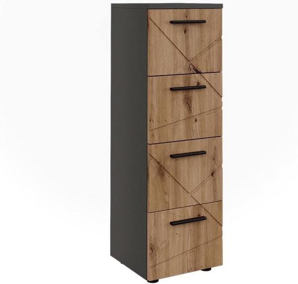Midischrank Irma Anthrazit/Artisan 30 x 95 cm mit 4 Schubladen Vicco