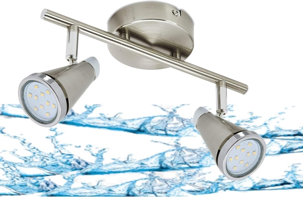 TRANGO LED Deckenstrahler, 2-flammig 1009-22 Badleuchte WET IP44 Bad Deckenleuchte in Nickel matt & Chrom, Flurlampe, WC Lampe, Deckenlampe, Deckenstrahler, warmweiß, inklusive 2x 5 W GU10 LED Leuchtmittel Spots schwenkbar