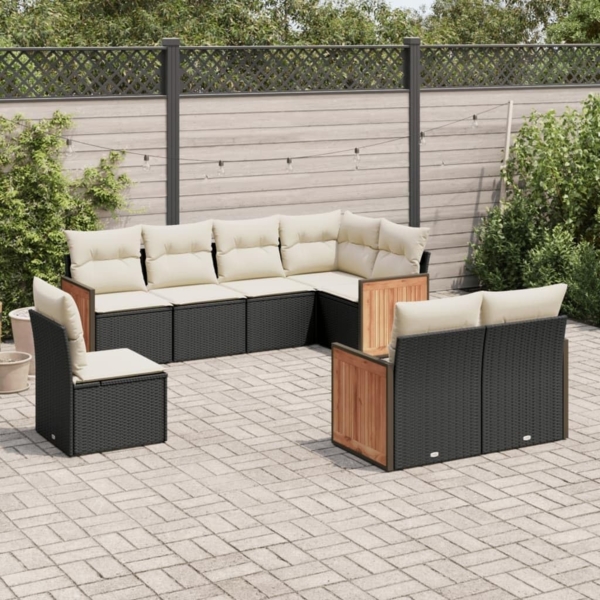 vidaXL 8-tlg. Garten-Sofagarnitur mit Kissen Schwarz Poly Rattan 3260243 Bild 2