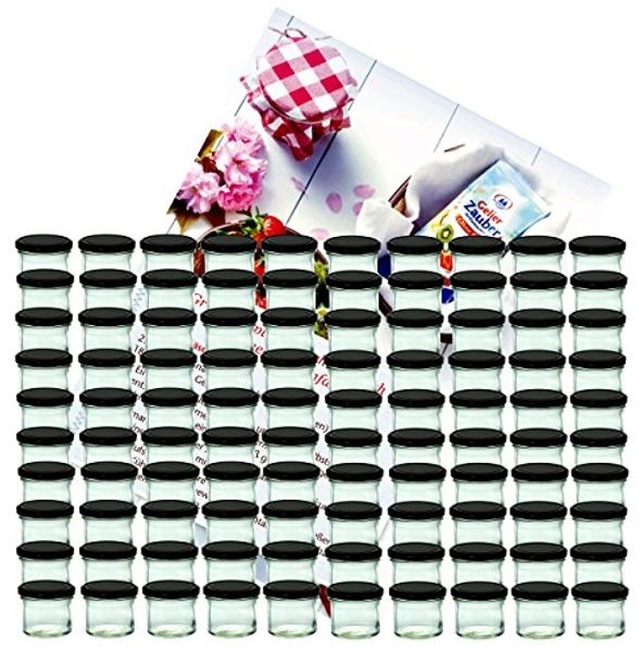 MamboCat Einmachglas 100er Set Sturzglas 125 ml Marmeladenglas To 66 schwarzer Deckel, Glas