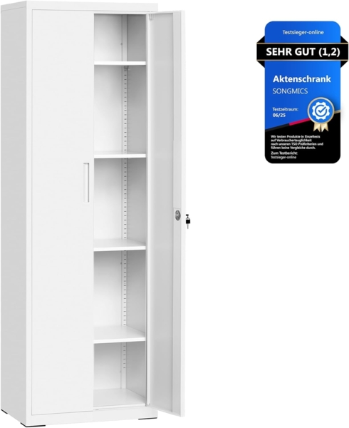 Songmics Aktenschrank mit 5 Ebenen, Stahl mattweiß, 60 x 40 x 180 cm