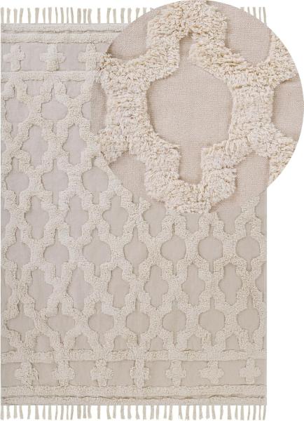 Teppich Baumwolle beige 160x230 cm marokkanisches Muster Fransen SULUOVA