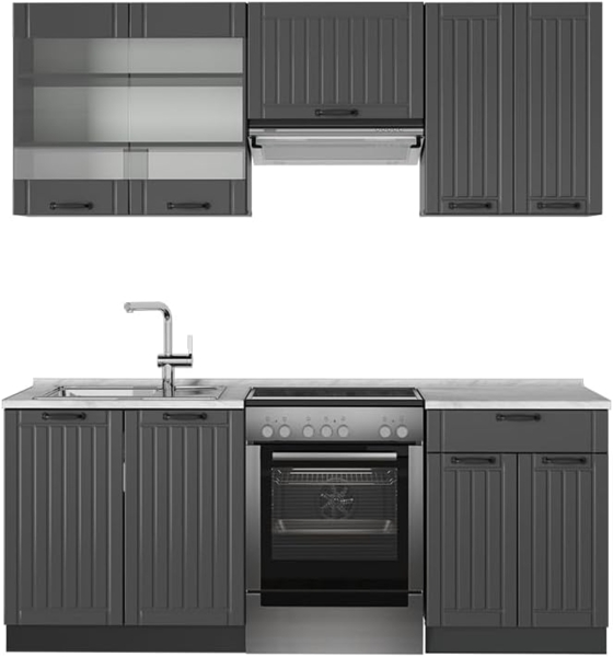 Küchenzeile Fame-Line Dunkelgrau 200 cm , AP Marmor Vicco