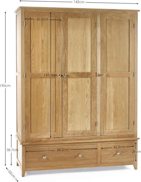 Julian Bowen Mallory 3-türiger Kleiderschrank, Eiche, 190 x 142 x 55 Bild 2