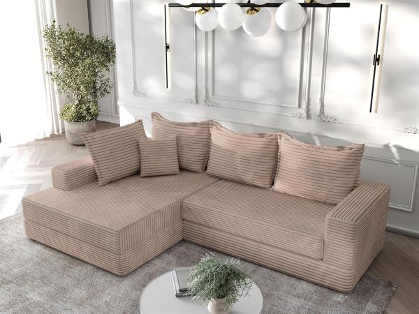 Ecksofa Couchgarnitur Sofa OSKAR in Stoff Tilia Hellbraun Ottomane Links