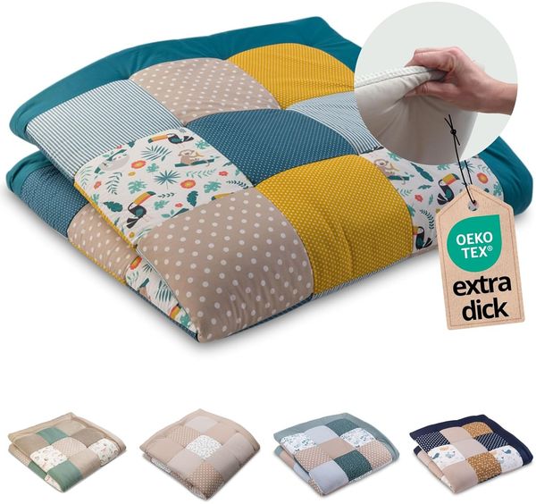 ULLENBOOM® Krabbeldecke für Baby 140x140 cm, Aus 100% OEKO-TEX Materialien, Made in EU, Dick & weich gepolstert, Dschungel - ideal als Babydecke & Spieldecke Baby