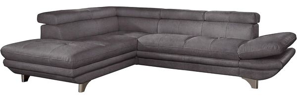 Mivano Ecksofa Enterprise / Trendige Eckcouch in L-Form mit Bettfunktion / Kopfstützen und Armteil verstellbar / 273 x 75 x 238 / Mikrofaser: dunkelgrau