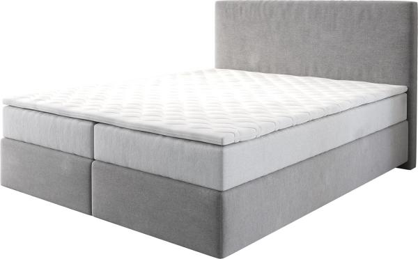 Boxspringbett Dream-Well 160x200 cm Mikrofaser Grau mit TFK Matratze und Visco Topper