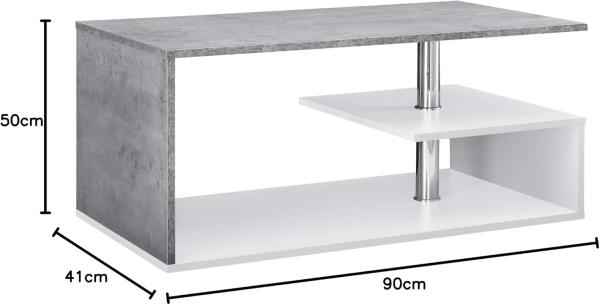 en.casa Couchtisch 'Harleem' 90x50 cm Weiß/Betonoptik Bild 3