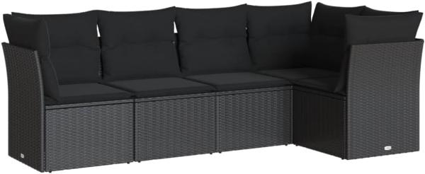 vidaXL 5-tlg. Garten-Sofagarnitur mit Kissen Schwarz Poly Rattan 3249434