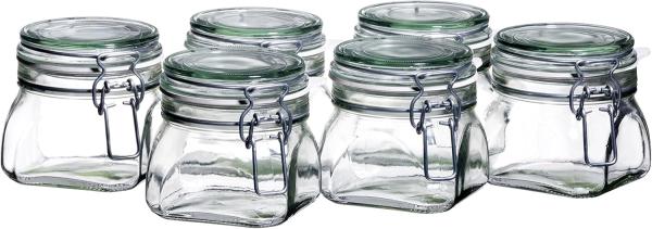 MÄSER 925338 Gothika, Einmachgläser klein, made in Germany, 6er Set à 500 ml, Vorratsgläser mit Deckel und Drahtbügel zum luftdichten Aufbewahren, Einkochen und Einlegen, Glas, transparent