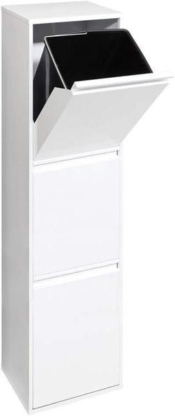 Arregui Basic CR301-B Recycling Abfalleimer / Mülleimer aus Stahl, Mülltrennsystem mit 3 entnehmbaren Inneneimern aus Kunststoff mit Griff, 133,5 x 30,5 x 24,5 cm, weiß
