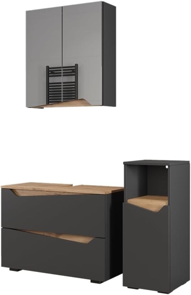 Badmöbel-Set Marelle Anthrazit 3 Teile mit Midischrank Vicco