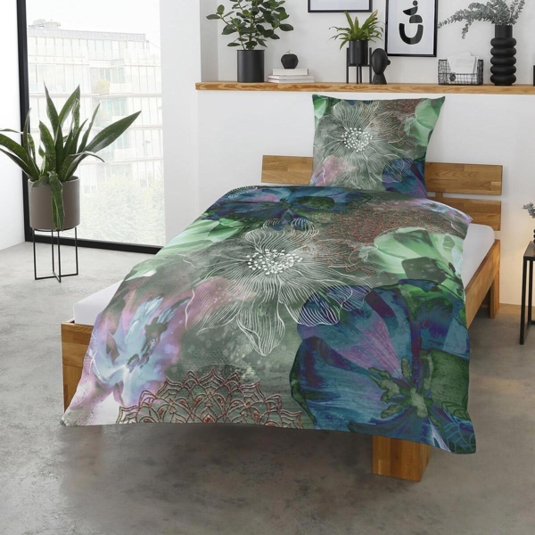 Traumschlaf Satin Bettwäsche Freda grün petrol|155x220 cm + 80x80 cm Bild 2