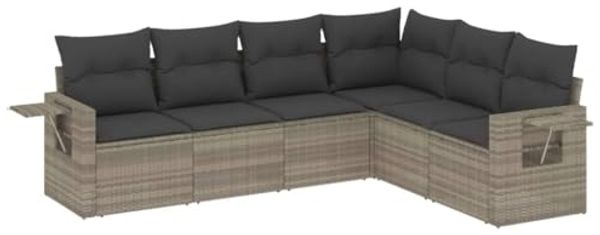 vidaXL 6-tlg. Garten-Sofagarnitur mit Kissen Hellgrau Poly Rattan 3252549