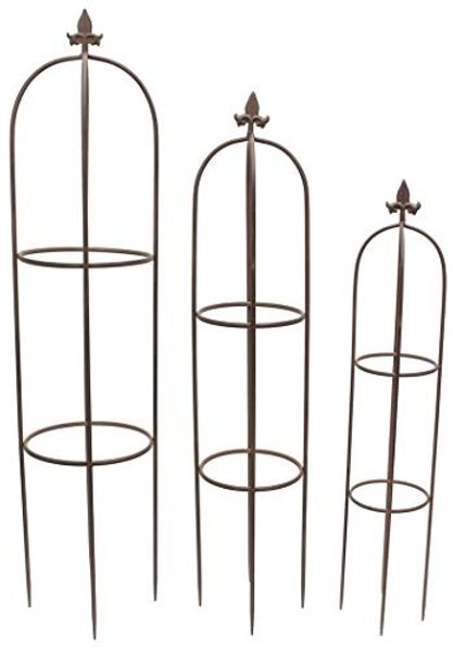 3x Rankhilfe "Schwertlilie" aus Metall, schwarz, Garten Ranksäule, Obelisk, Rosenspalier, Rankgitter für Kletterpflanzen