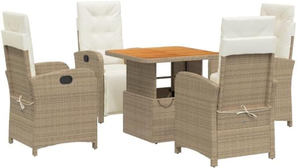 5-tlg. Garten-Essgruppe mit Kissen Beige Poly Rattan 3277352