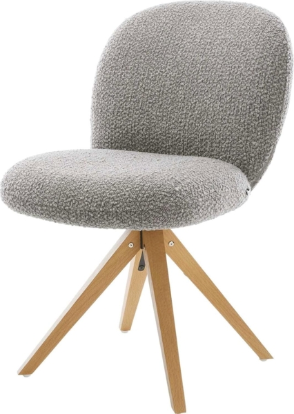 Drehstuhl Nube-Flex Bouclé Silbergrau Holzgestell kantig Natur 180° drehbar Taschenfederkern