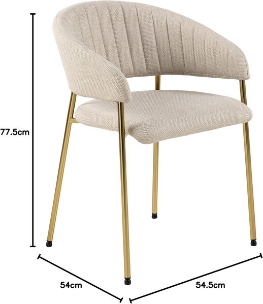 AC Design Furniture Anna Esszimmerstühle 2er Set, Weiche Esszimmerstühle, Küchenstühle, Lounge Esszimmerstühle mit Armlehnen, Beige Polsterstühle mit Goldfarbenen Metallbeinen Bild 3