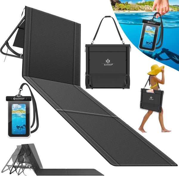 KESSER® Klappbare Strandmatte mit Verstellbarer Rückenlehne – Faltbare Strandliege mit Tragegurt, wasserdichter Tasche & Aufbewahrung – Sonnenliege für Strand, Garten & Terrasse 130 kg belastbar
