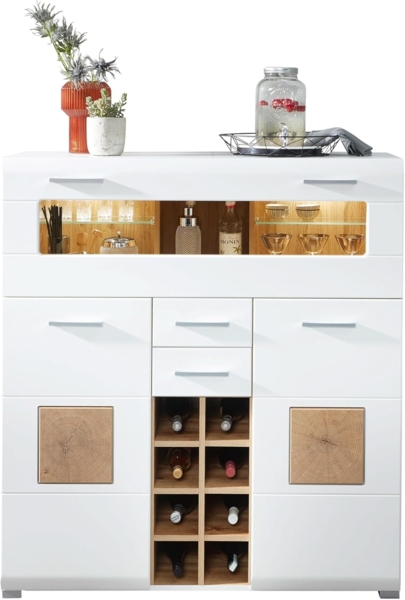 Kommode Barschrank Theke Sideboard Getränke ca. 120 x 129 x 37 cm FUN PLUS Weiß/Eiche Altholz Nb.