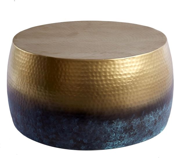 riess-ambiente Couchtisch ORIENT III Ø60cm gold / blau (Einzelartikel, 1-St), Wohnzimmer · rund · Metall mit Patina · Hammerschlag Design · handmade