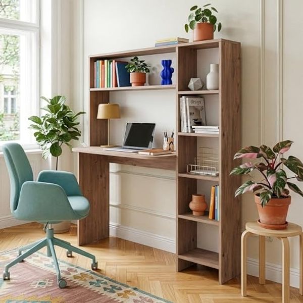 Schreibtisch mit Regal Onega 143 x 114 x 40 cm Holzfarben [en. casa]