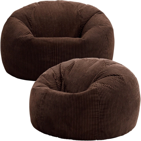 Icon Kingston Sitzsack Cord, Braun, 2er Pack, Sitzsack Erwachsene mit Füllung, Bean Bag, Cord Sessel, Lounge Sessel, Lounge Stuhl, Schlafzimmer, Wohnzimmer, Wohnzimmer Möbel
