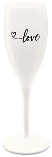 Koziol Cheers No. 1 Love 2. 0 Superglas mit Druck, Sektglas, Champagnerglas, Trinkglas, Glas, Cotton White, 100 ml, 3439525