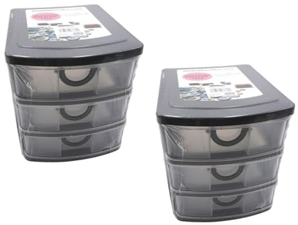 HAC24 Aufbewahrungsbox Schubladenbox Organizer Stapelbar Sortierbox Kleinteilebox (2 St), 19 x 14,5 x 16 cm, 3 Schubladen