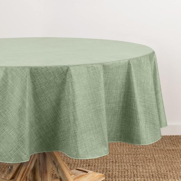 Elrene Home Fashions Monterey Tischdecke aus Vinyl, Wasser- und schmutzabweisend, für drinnen und draußen, mit Flanell-Rückseite, 152,4x213,4 cm, oval, Salbei